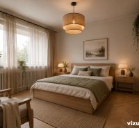 TOP LOKALITA - 3i 67m2 + loggia - Švermova Trenčín - Spálňa s pohodlnou posteľou, kreslom a podlahou s dreveným dekorom v 3-izbovom byte.