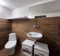  REZERVOVANÝ !!!Rodinný  dom  pod horami – Švošov, okres Ružomberok  - Kúpeľňa s podlahou s dreveným dekorom a sanitou v rodinnom dome.
