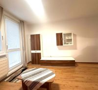☎️ 0918/197 701 Na prenájom garsónka s balkónom aj s výťahom   v centr - Rekreačný apartmán s podlahou s dreveným dekorom, nábytkom a veľkým oknom.