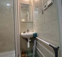 ☎️ 0918/197 701 Na prenájom garsónka s balkónom aj s výťahom   v centr - Kúpeľňa Rekreačného apartmánu s umývadlom, sprchou a sušiakom na prádlo.