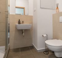 I Slnečnice – Zóna mesto moderný 1-izb byt s loggiou - Kúpeľňa s toaletou a sprchovým kútom v 1-izbovom byte.
