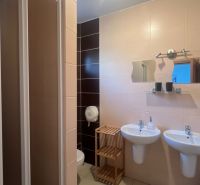 PPRENÁJOM APARTMÁNOVÉHO BYTU ONDRÁŠOVÁ ID: P2120BD - Kúpeľňa v 2-izbovom byte s dvoma umývadlami a sprchovacím kútom.