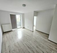 PRENÁJOM 1 IZBOVÝ BYT /34 M2/ SEVER / BALKÓN/ PIVNICA - Obývacia izba s bielymi stenami a podlahou s dreveným dekorom v 1-izbovom byte.