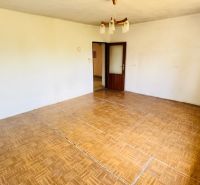 Na predaj 6-izbový rodinný dom (dvojdom) v Pažiti, pozemok 1445 m² - Izba v rodinnom dome s podlahou s dreveným dekorom a lustrom.