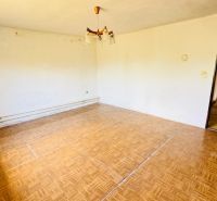 Na predaj 6-izbový rodinný dom (dvojdom) v Pažiti, pozemok 1445 m² - Obývačka v rodinnom dome s podlahou s dreveným dekorom a jednoduchým osvetlením.