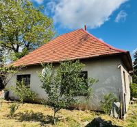 Na predaj 6-izbový rodinný dom (dvojdom) v Pažiti, pozemok 1445 m² - Rodinný dom v Pažiti s červenou strechou, okolitou zeleňou a stromami.