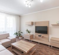 Predaj 3i bytu 84m2 - dva balkóny , Nábrežná v NZ - Obývačka 3-izbového bytu s podlahou s dreveným dekorom a pohodlnou sedačkou.