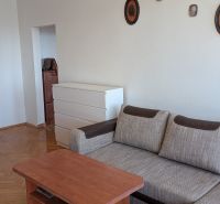 3 izbový byt v centre mesta na Štúrovej ulici s krásnym výhľadom - Obývacia izba so sedačkou, stolíkom a komodou, doplnená podlahou s dreveným dekorom.