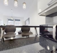 | Zariadený 1,5 izbový byt | 35m² | SLNEČNICE - Štýlová kuchyňa v 2-izbovom byte s moderným vybavením a štýlovými svietidlami.