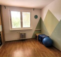 Prenájom 3 izbový byt, Teplická ulica, Bratislava III. Nové Mesto - Detská izba v 3-izbovom byte s podlahou s dreveným dekorom a kreatívnou stenou.