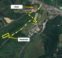 Čierny Balog – 2.730 INVESTIČNÝ pozemok v podiele 1/1 - Letecký pohľad na poľnohospodárske a lesné pozemky v Čiernom Balogu s označením trasy.