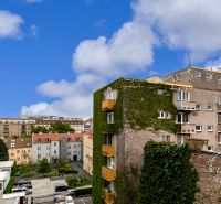 2 izb.byt, TEHLA, PARKING, BA I. St. Mesto, Grösslingova - Výhľad na budovy a ulice Bratislavy so zeleňou a modrou oblohou.