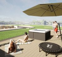 NA PREDAJ: Zabehnutý hotel Amália s wellnesom v srdci Vysokých Tatier - Strešná terasa s ležadlami a vírivkou v Hoteloch a penziónoch, Nová Lesná.