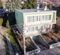 PREDAJ - Rodinný dom - Pavlice, Celková rozloha 1469m² - Rodinný dom v Pavliciach so zelenou fasádou, záhradou a príjazdovou cestou.