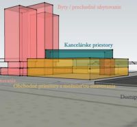 FORVIN TOWER - Predaj administratívnej budovy, Veľký Krtíš - Vizualizácia kancelárskych priestorov a bytov na ulici, dostupné parkovanie a zvláštne nehnuteľnosti.