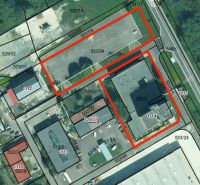 FORVIN TOWER - Predaj administratívnej budovy, Veľký Krtíš - Mapa s červenými hranicami, na ulici Liaz, zvýrazňujúca zvláštne nehnuteľnosti pre predaj.