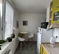 Na prenájom pekný, zariadený 2. izbový byt, sídlisko 2., Prešov - Kuchyňa v 2-izbovom byte so stolom a stoličkami, doplnená izbovými rastlinami.
