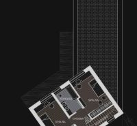 Predaj LUXUSNÁ VILA v prémiovej lokalite Myslava – Villa Park - Pôdorys rodinného domu s dvomi spálňami, kúpeľňou a chodbou s podlahou s dreveným dekorom.