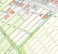 Na predaj pozemok o rozlohe - 4 070 m² vhodný na výstavbu rodinného do - Mapa pozemkov na bývanie v Slovenskej Volovej so zakreslenými parcelami a hranicami pozemkov.