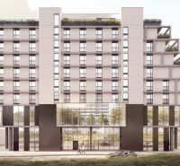 Prenájom nový 2-izbový byt -49m² Žilina-Vlčince, EUROTERRACE - Pohľad na bytový dom v Žiline s 2-izbovými bytmi a terasami.