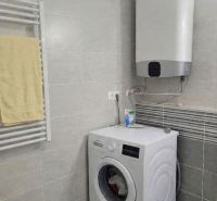 Predaj 1,5 izbového bytu s predzáhradkou, OPPIDIUM - Kúpeľňa v 2-izbovom byte s práčkou, elektrickým bojlerom a rebríkovým radiátorom.