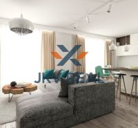 Exkluzívna Ponuka: Moderné Novostavby Rodinných Domov v Tesnej Blízkos - Interiér rodinného domu s podlahou s dreveným dekorom, sedačkou a kuchynským pultom.