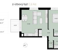  Na predaj 2-izbový byt s balkónom - A2 - Pôdorys znázorňuje 2-izbový byt s balkónom a výmerou 57,60 m².