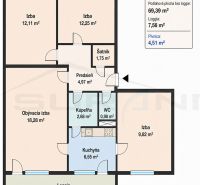 PREDAJ | 4-izbový byt s loggiou | Bullova ulica | Bratislava - Pôdorys 4-izbového bytu so šatníkom, loggiou a pivnicou. Celková plocha 69,39 m².