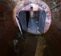 3-podlažný vínny domček s vinicou v obci Vinica, okr. V. Krtíš. - Tehlový múr a oblúkový vstup do pivnice vo Viniciach.