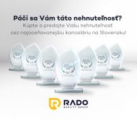 5 izbový rodinný dom v Malinove | 751 m² pozemok - Ocenenia pre realitnú kanceláriu sú zobrazené s logom RADO Reality Group.