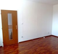 Na prenájom nezariadený 1 izbový byt s balkónom v Nových Zámkoch - Drevená podlaha, biele steny a dvere s presklením v 1-izbovom byte.