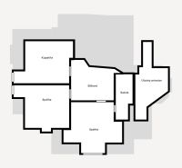 Priestranný rodinný dom s garážou | Vrakuňa, Bratislava - Pôdorys rodinného domu: kúpeľňa, spálňa, biliard, šatník, úložný priestor.