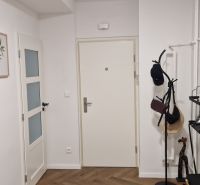 Prenájom 2 izb. bytu Račianske mýto, Bratislava - Predsieň v 2-izbovom byte s podlahou s dreveným dekorom a minimalistickým zariadením.