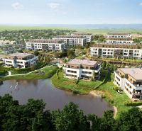 POSLEDNÝ VOĽNÝ BYT! Na predaj 3-izb.byt, Nová Tehelňa-Senec - Na ulici Vtáčia, panoráma rezidenčného projektu s tromi 3-izbovými bytmi pri jazierku.