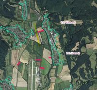 Pozemky na predaj  Badín, okres Banská Bystrica  - Letecká mapa poľnohospodárskych a lesných pozemkov v okolí Badína.