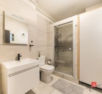 Slnečný dizajnový 2i byt v Starom Meste - Kúpeľňa v 2-izbovom byte s moderným umývadlom, zrkadlom a sprchovacím kútom.