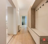 Priestranný petfriendly 2i byt v Starom Meste - Chodba 2-izbového bytu s podlahou s dreveným dekorom a vstavaným nábytkom.