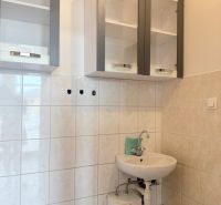 Prenájom 148,25 m² showroom, predajňa | Zlatovce - Umývadlo s batériou pod závesnými skriňami a elektrickým ohrievačom v obchodných priestoroch.