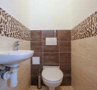 Moderný 3-izbový byt s terasou a parkovaním v Galante - Toaleta so zaujímavým obkladom s prírodným motívom v 3-izbovom byte.