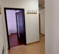 PRENÁJOM: SLNEČNÝ 3 IZBOVÝ BYT S BALKÓNOM A PARKOVANÍM, CENTRUM - Chodba v 3-izbovom byte s vešiakovou stenou a dverami s pohľadom na podlahu s dekorom dreva.