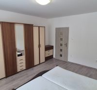 Na prenájom kompletne prerob. NOVÝ 1 izbový byt čiast.zar. Nové Zámky - Spálňa v 1-izbovom byte s veľkou skriňou a posteľou, podlaha s dreveným dekorom.