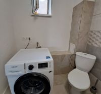 Prenajmeme garsónku, 27 m2, Melek, okr. Nitra - Kúpeľňa v garsónke s práčkou a toaletou, podlaha s dreveným dekorom.