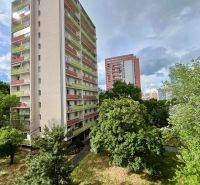 3-izbový byt s veľkou loggiou - Bytové domy a stromy v Bratislave - Novom Meste na Račianskej ulici.