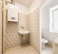 2-izbový byt s vlastnou záhradkou,plynovým kotlom, špajzou  - Kúpeľňa v 2-izbovom byte s obkladmi, umývadlom a oknom so žalúziami.