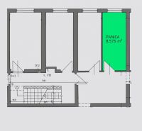 Priestranný 3-izbový byt | 72 m² + 9 m² loggia + 9 m² pivnica |  - Pôdorys pivnice s rozlohou 8,575 m² pre 3-izbový byt.