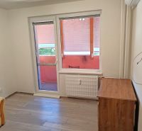 Pekný 1 izbový byt s balkónom na prenájom - Jednoizbový byt s podlahou s dreveným dekorom, balkónom a nábytkom.