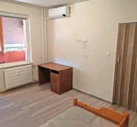 Pekný 1 izbový byt s balkónom na prenájom - 1-izbový byt s podlahou s dreveným dekorom, stolom a radiátorom pri okne.