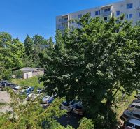 Pekný 1 izbový byt s balkónom na prenájom - Parkovisko a zeleň na Ul. biskupa Királya v Komárne pred obytným domom.