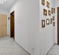 PREDAJ, moderný 2izb byt v novostavbe, Dúbravčická, projekt TuJeToln - Chodba v 3-izbovom byte s dlažbou a dekoratívnymi rámami na stene.