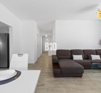 1 255 m² a 9 izieb I Priamo pri prírodnej rezervácii Šúr, len 15 minút - Obývacia izba s hnedou sedačkou, skleneným stolíkom a podlahou s dreveným dekorom v rodinnom dome.